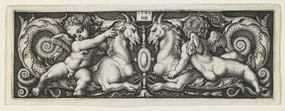 Ornament mit zwei Genien, die auf zwei Chimären reiten, 1544 von Hans Sebald Beham